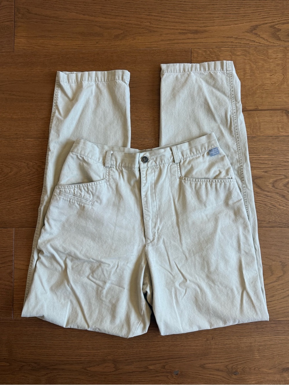 Vintage The North Face Beige Cotton Canvas Pants Flat Front Straight Leg 12